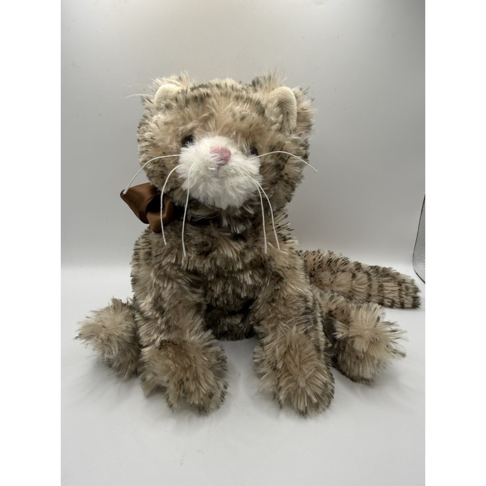 Bukowski Bears Tabby Cat Plush Soft Toy Brown Bow Stuffed Animal Beanie